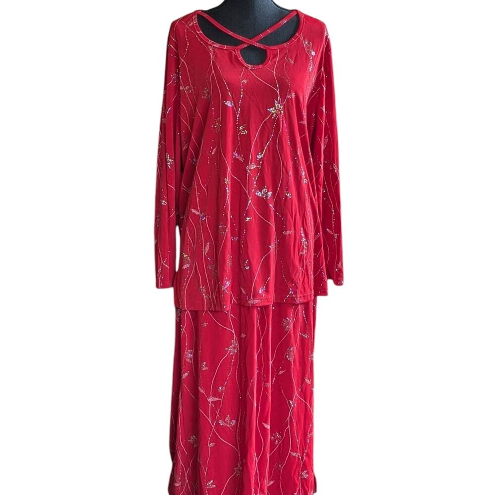 Red Floral Long Sleeve Dress Set
